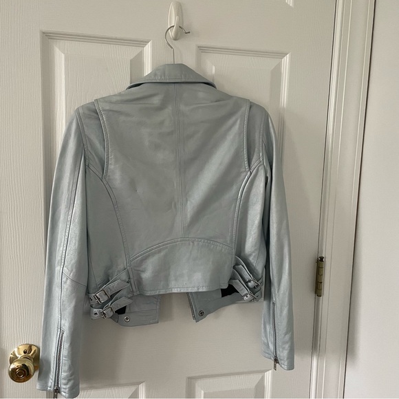 IRO Paris Ashville Leather Jacket Metallic Light Blue Women’s size 38 NEW W TAGS - Picture 4 of 6